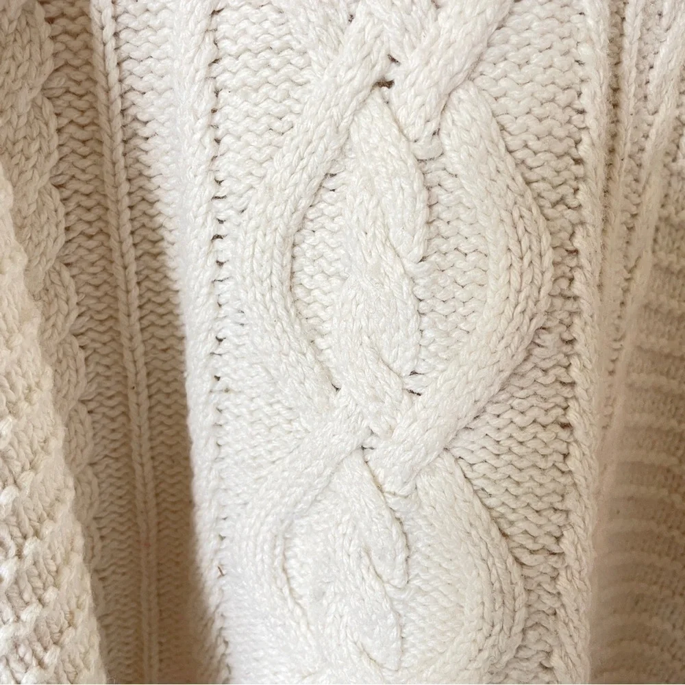 Gap Kids Girl’s Wool Turtleneck Cable Knit Poncho Cape Off-White Cream XL 12